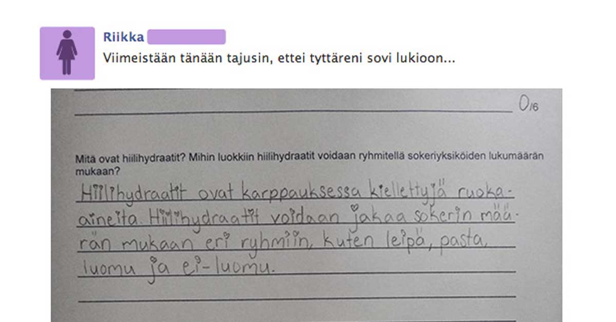 Feissarimokat: Tyttäreni ei sovi lukioon