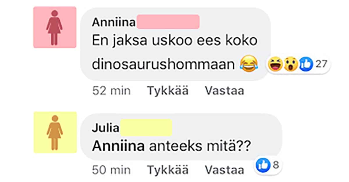 FEISSARIMOKAT: Anniina ei usko dinosauruksiin – perustelu on kummallista luettavaa