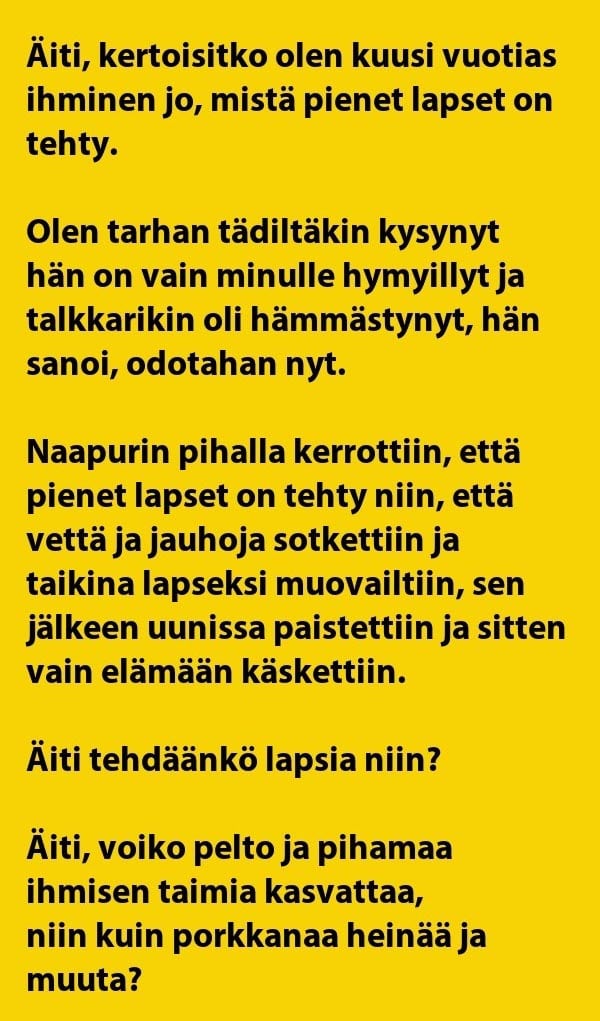 VITSIT: 6 vuotias kysyy äidiltään mistä lapset on tehty – äidin vastaus sulattaa sydämet