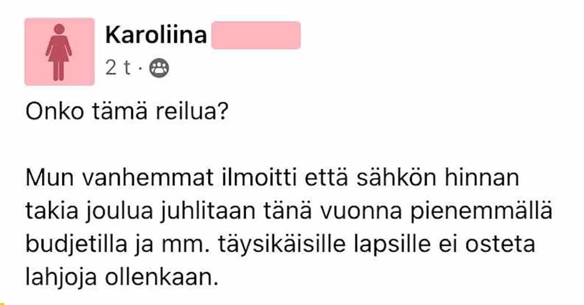 FEISSARIMOKAT: Karoliinan joulu meni pilalle – törkeä syy paljastuu