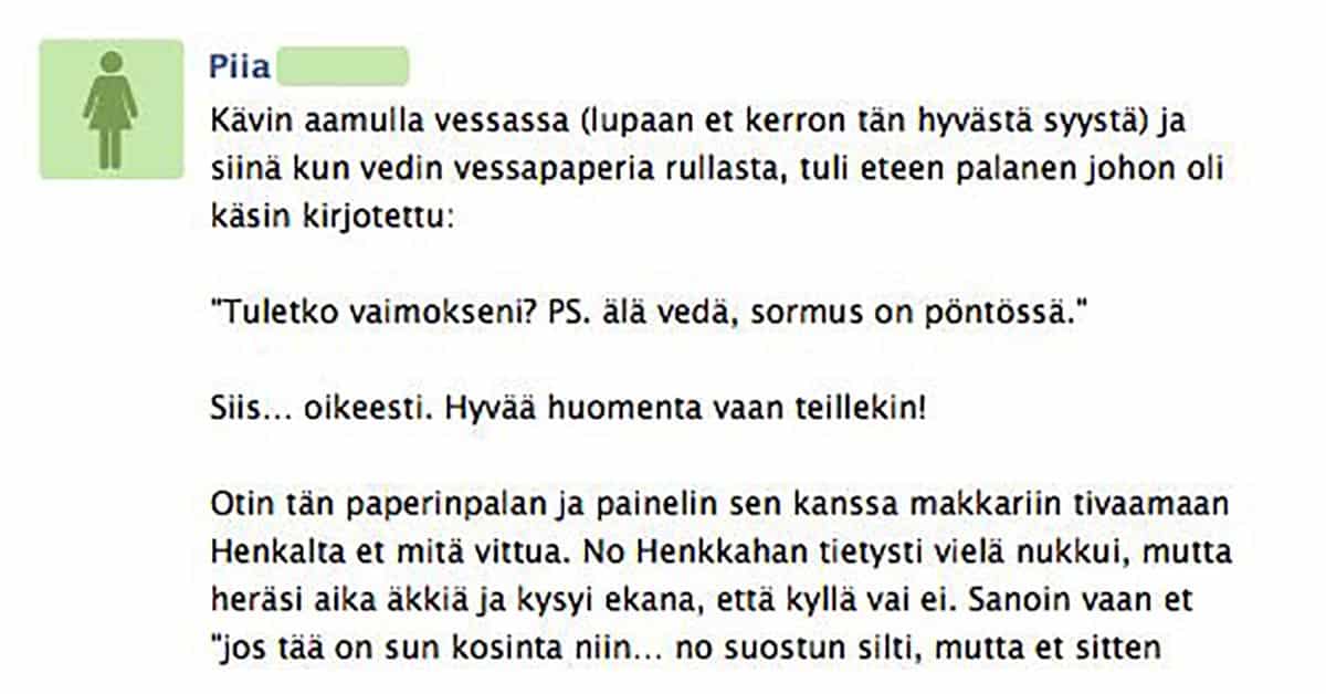 FEISSARIMOKAT: Piia löysi vessasta vessaaperirullan – et ikinä usko mitä siinä luki