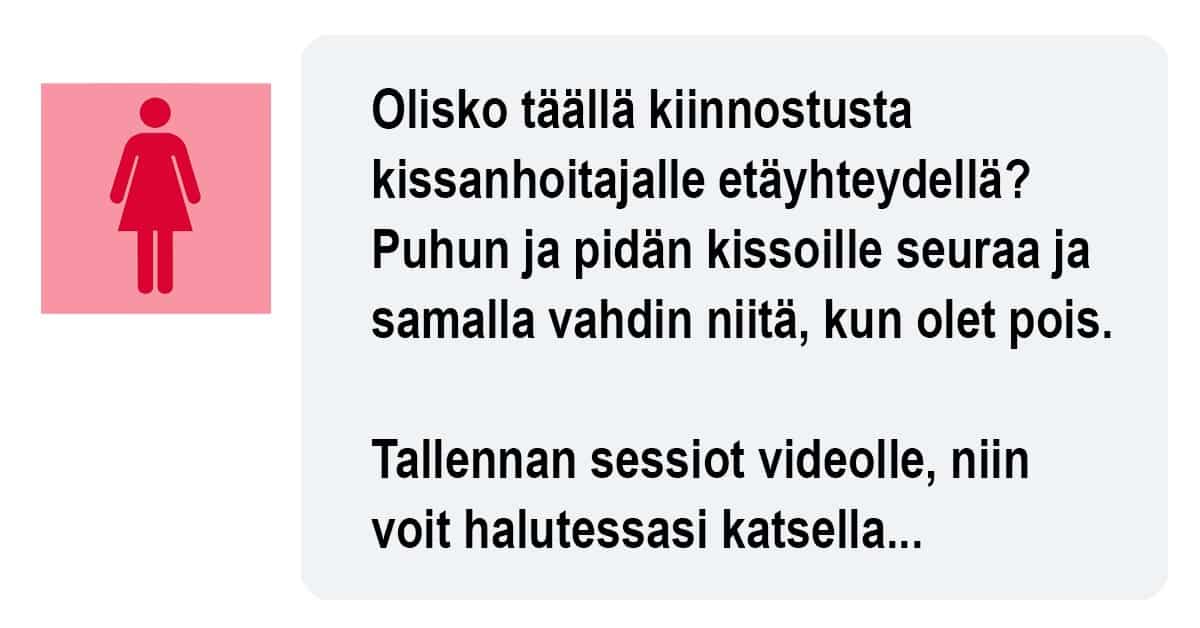 Nainen tarjoaa kissanhoitoa etäyhteydellä – kyttäys hämmentää