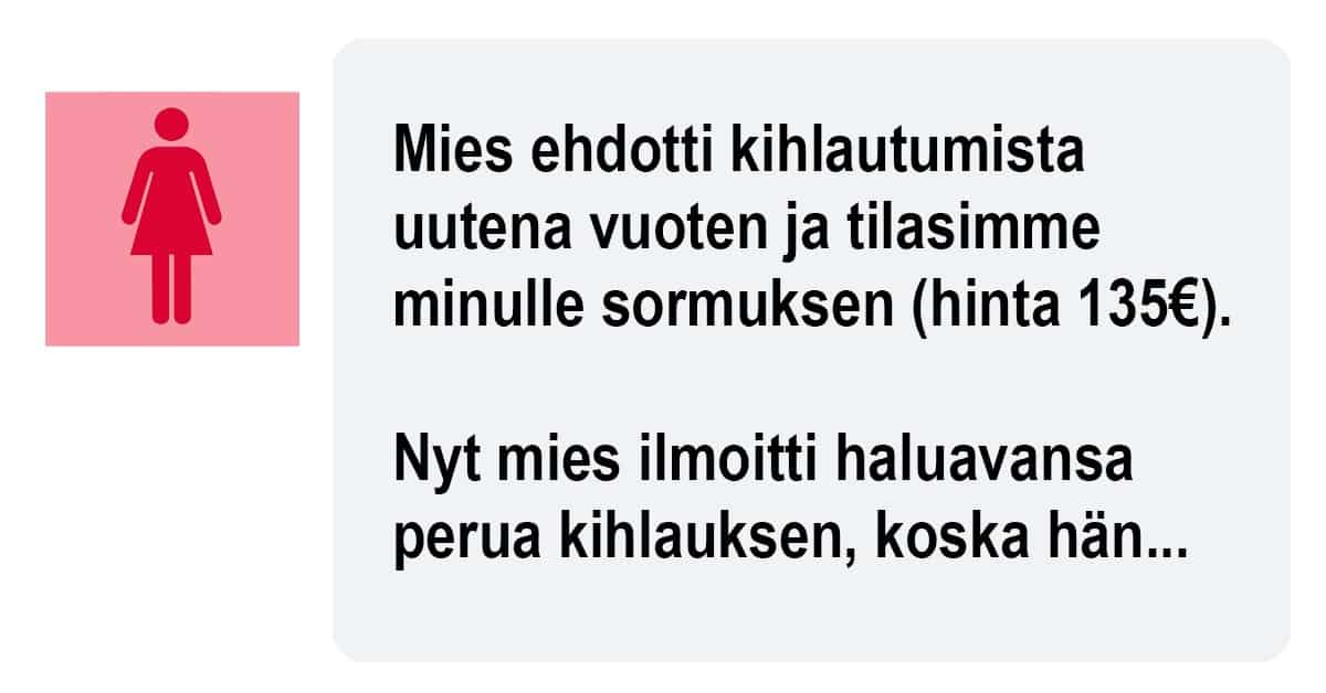 Mies kosii, mutta haluaa yhtäkkiä sormuksen takaisin