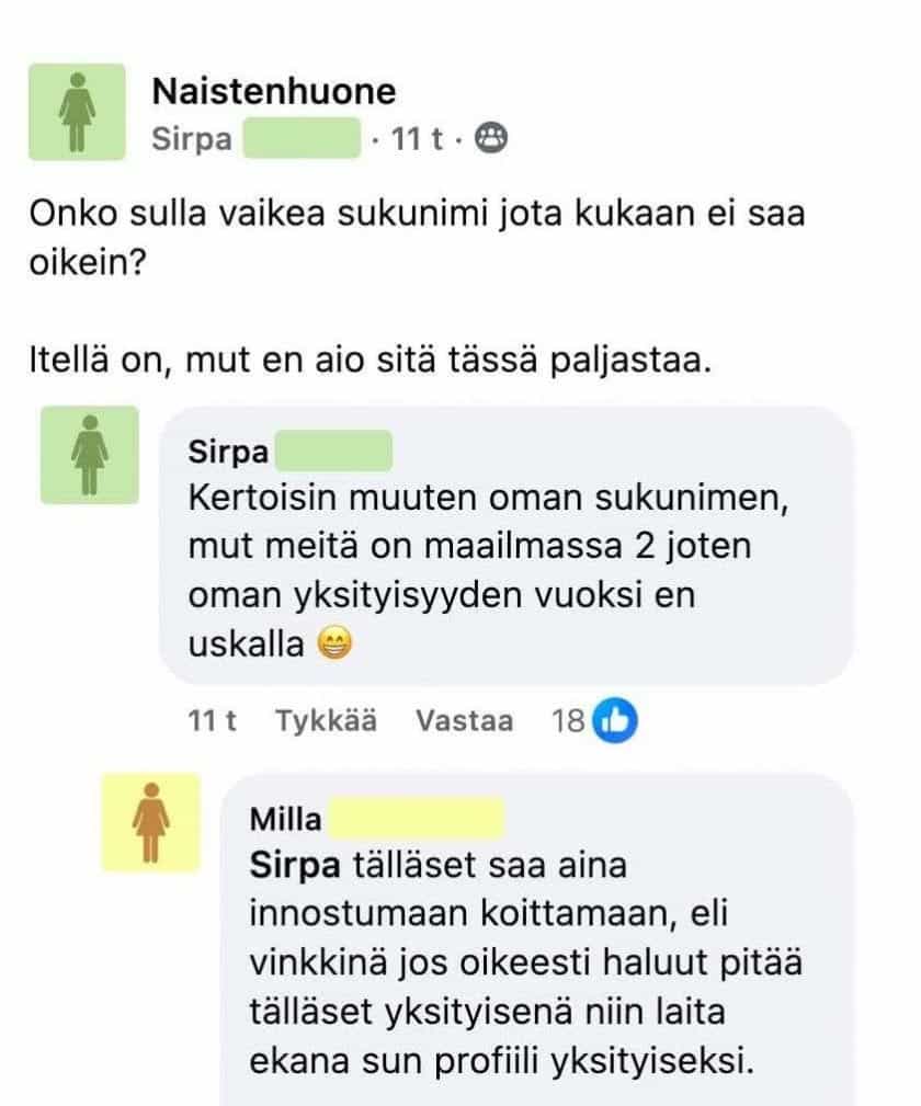 Sirpa ei kerro harvinaista sukunimeään, mutta tässä kuitenkin on